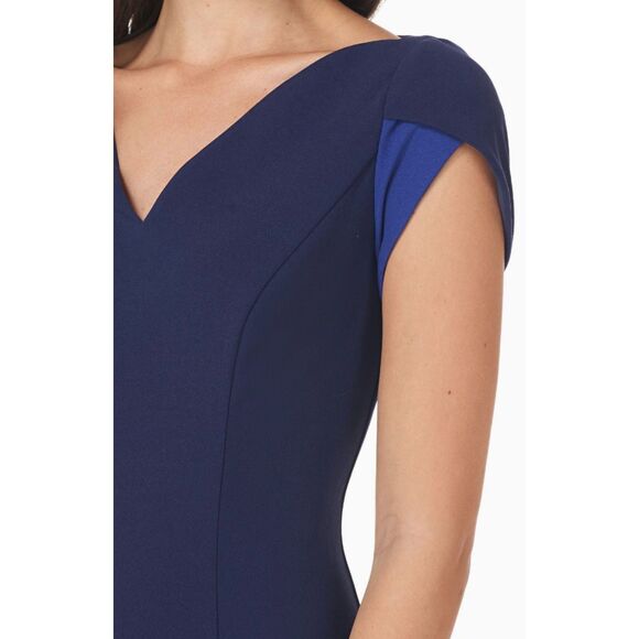 JS Collections Tulip Sleeve V-Neck Cocktail Work Dress Blue Navy Sapphire 8 NWT - Picture 4 of 13